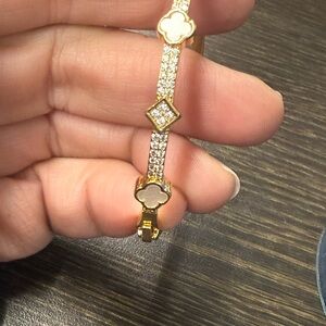 Gold tone Women's Bracelet with Pearlesque & Diamond Accents